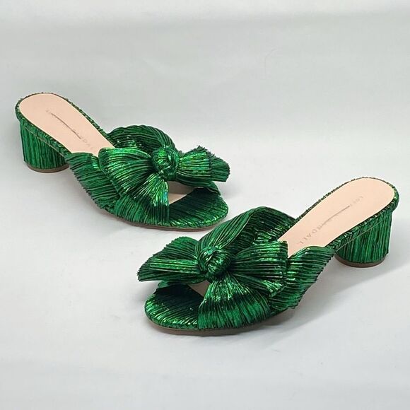 Loeffler Randall Emilia 50MM Pleated Lamé Knotted Mules size 5 - Picture 11 of 14
